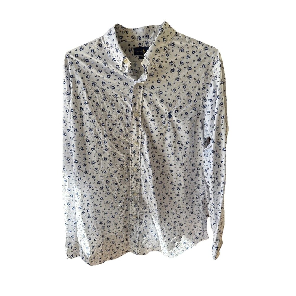 Polo Ralph Lauren Mens Stretch Classic Fit Cotton Blend Sailboat Print Shirt Lrg